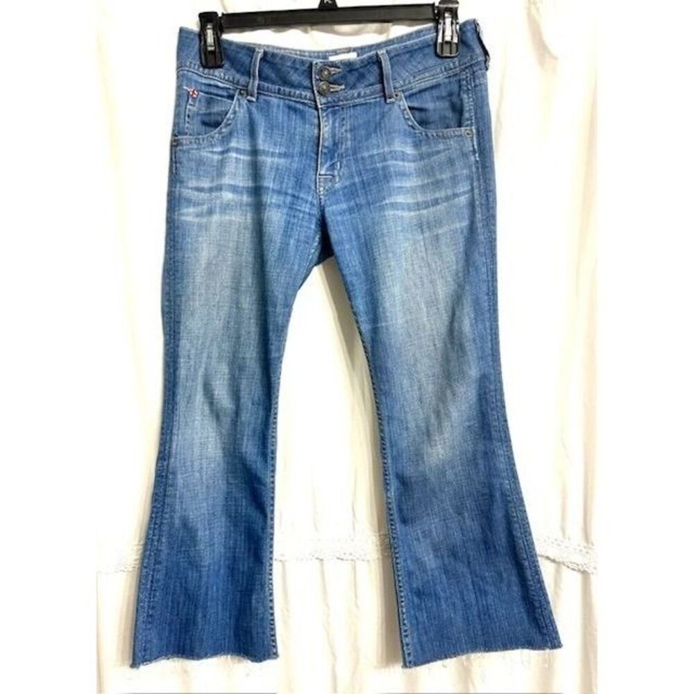 Hudson Women Bootcut Whiskers Raw Hem Flap Back Double Pockets Denim Pants W-30